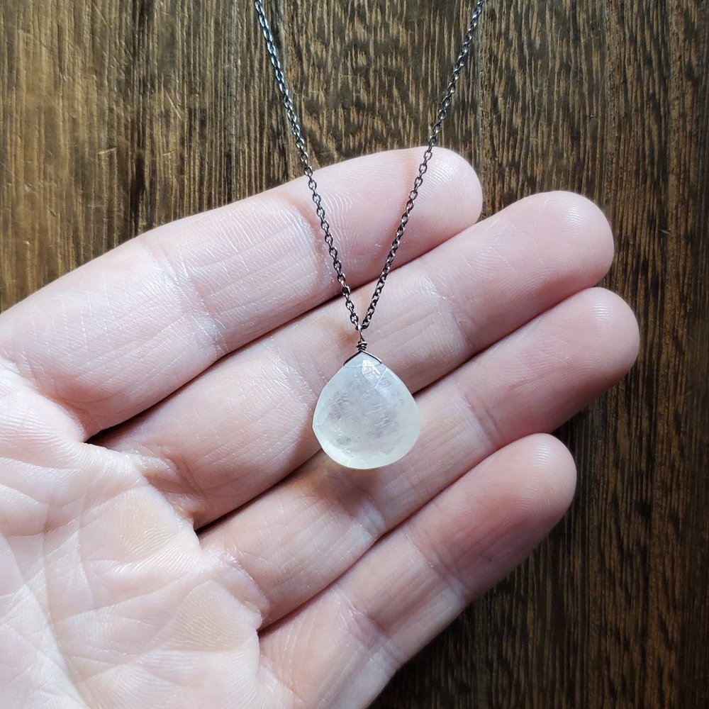 18 Inch 925 Sterling Silver Faceted Moonstone Tarnished Chain Necklace